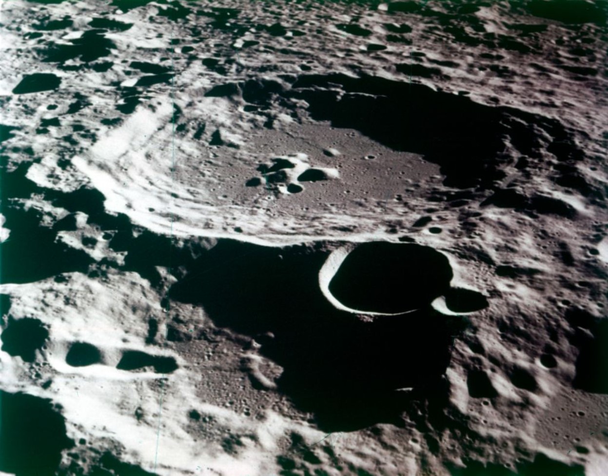 Close up view of a crater on the Moon