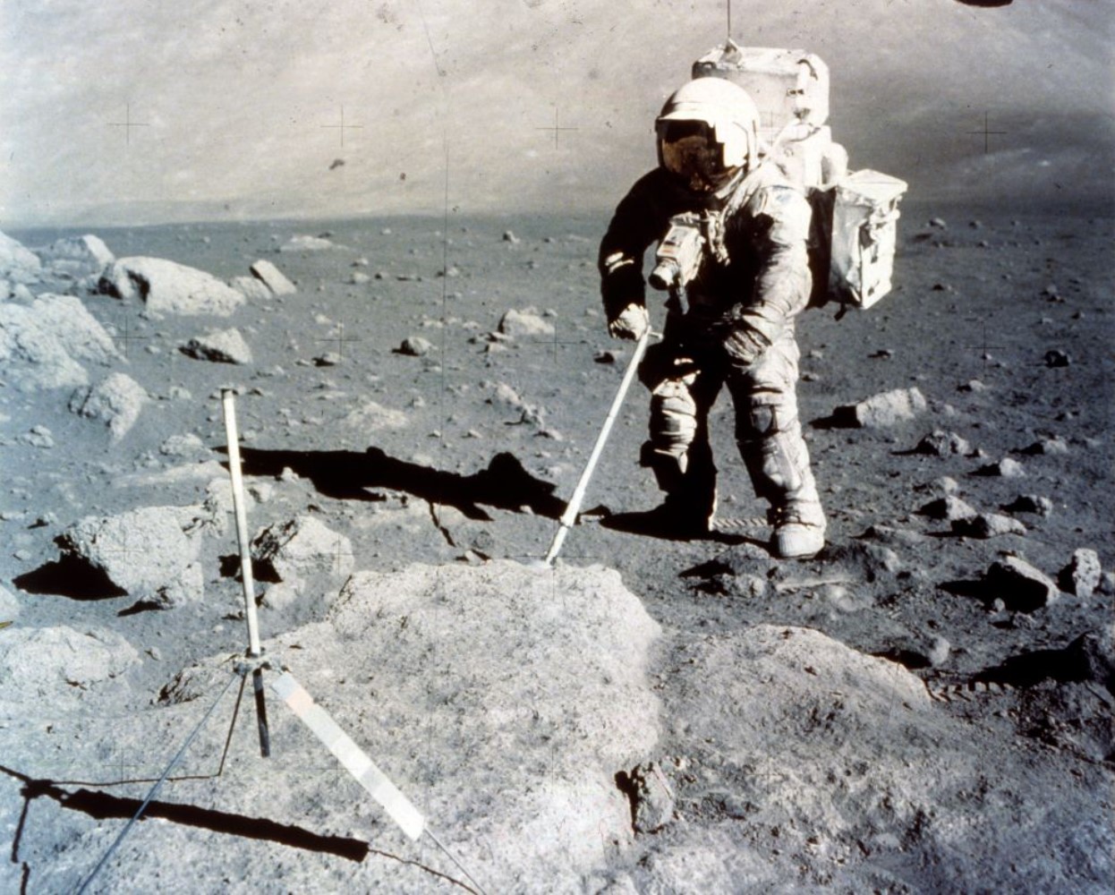 Harrison Schmitt scoops up lunar dust on the Moon