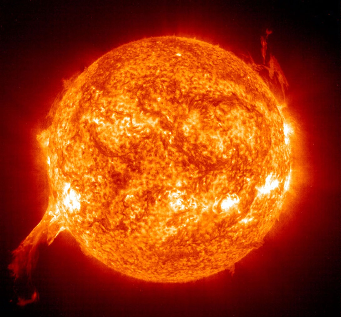 Solar eruption, hot gas suspended from the surface