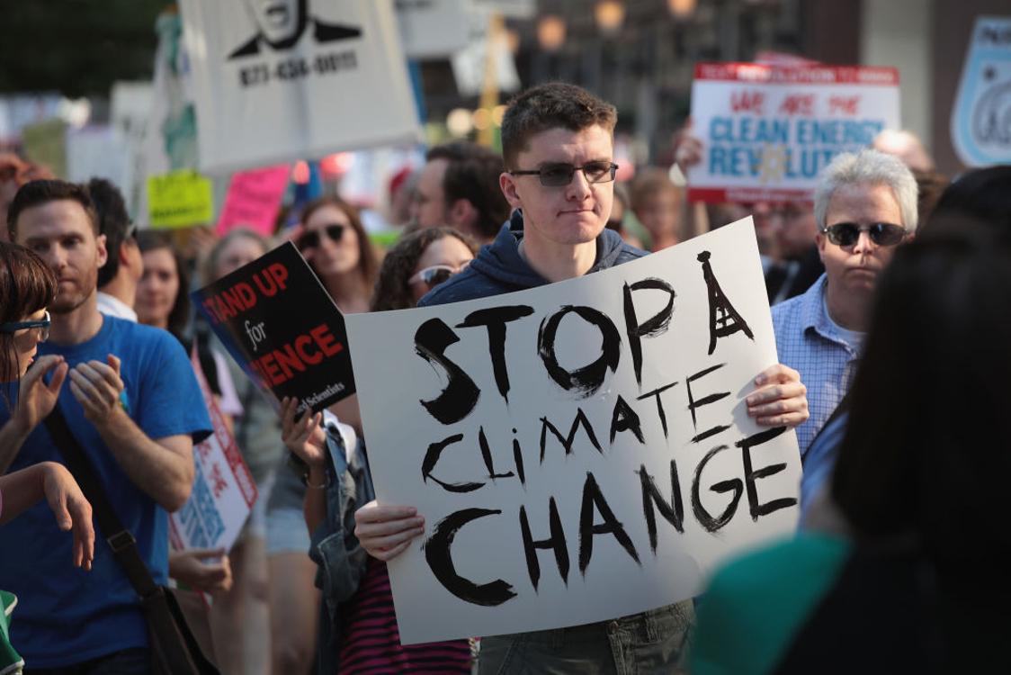Demonstrators gather in France to protest against climate change.