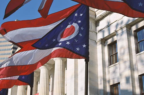 Ohio flag in front of the government building