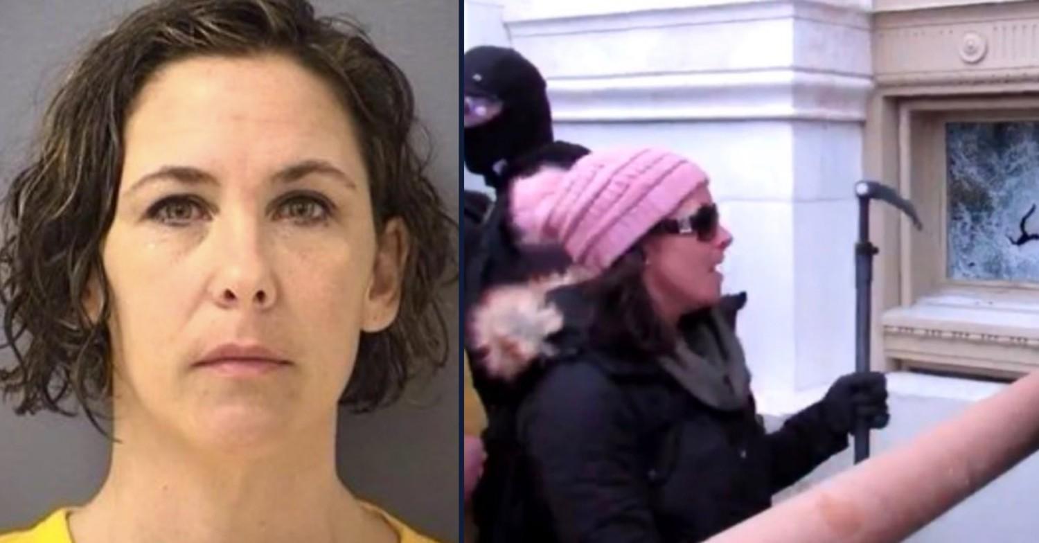Mugshot of Rachel Powell, nicknamed the "Bullhorn Lady," or "Pink Hat Lady," who actively participated in the Jan 6 US Capitol attack