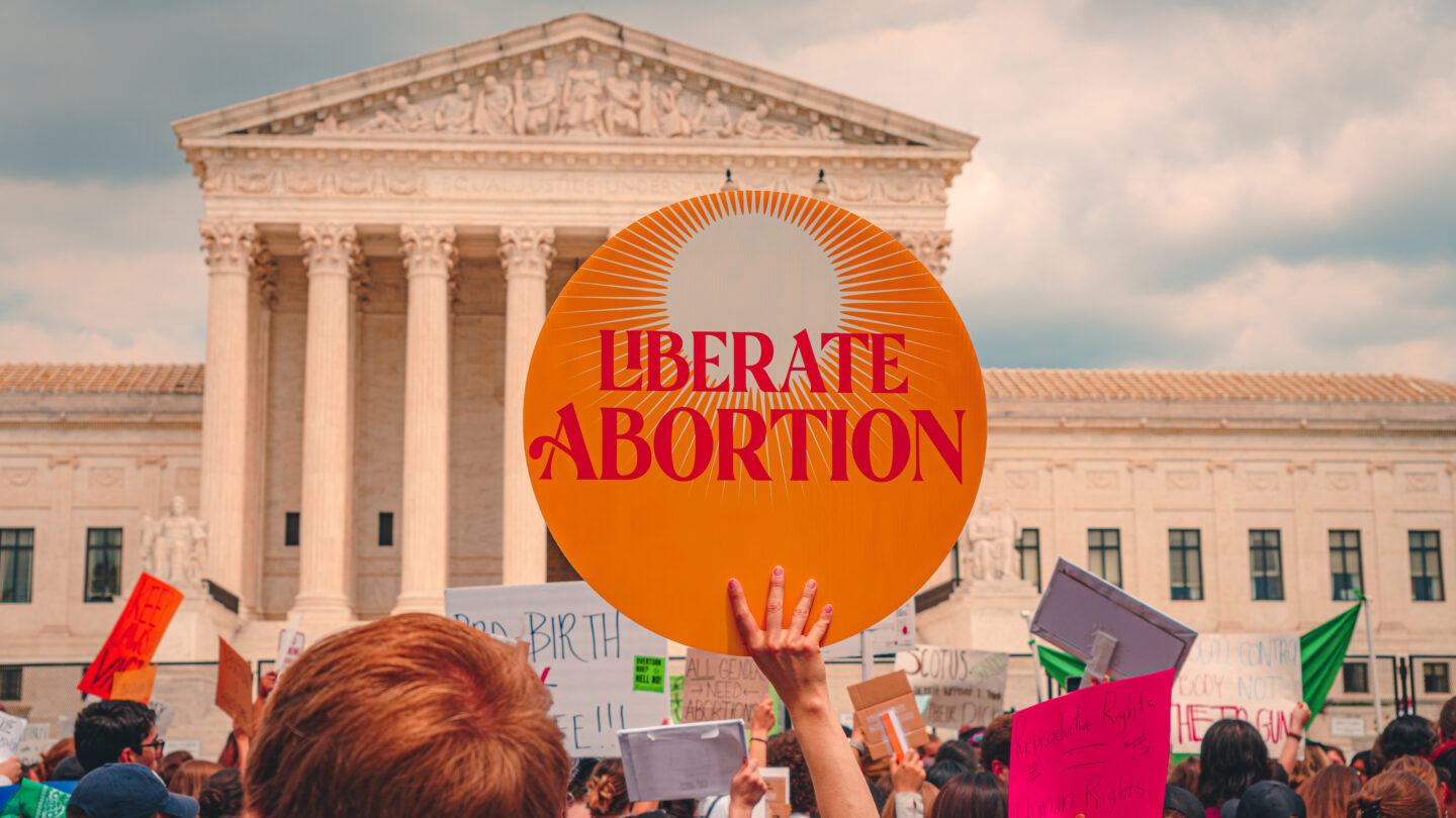 Protest for protection of abortion and reproductive rights in front of a government building
