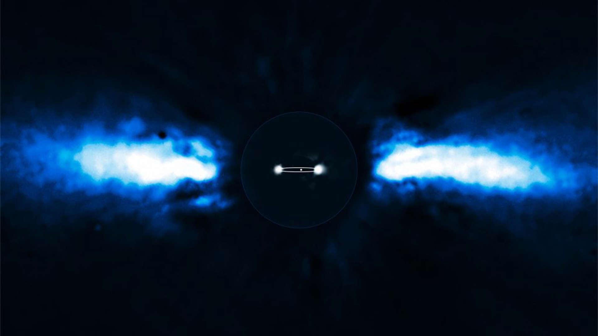 An exoplanet and its orbit.