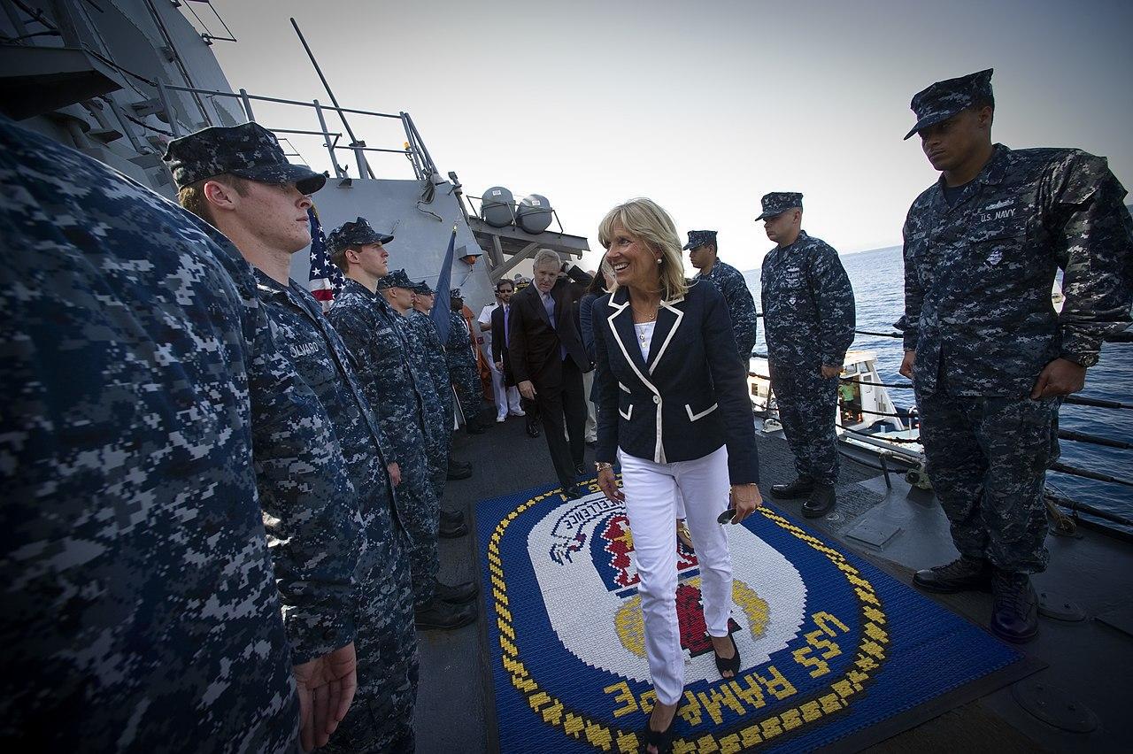 FLOTUS (then wife of the Vice President) aboard USS Ramage on June 24, 2011 during a tour of the Arleigh Burke-class guided-missile destroyer