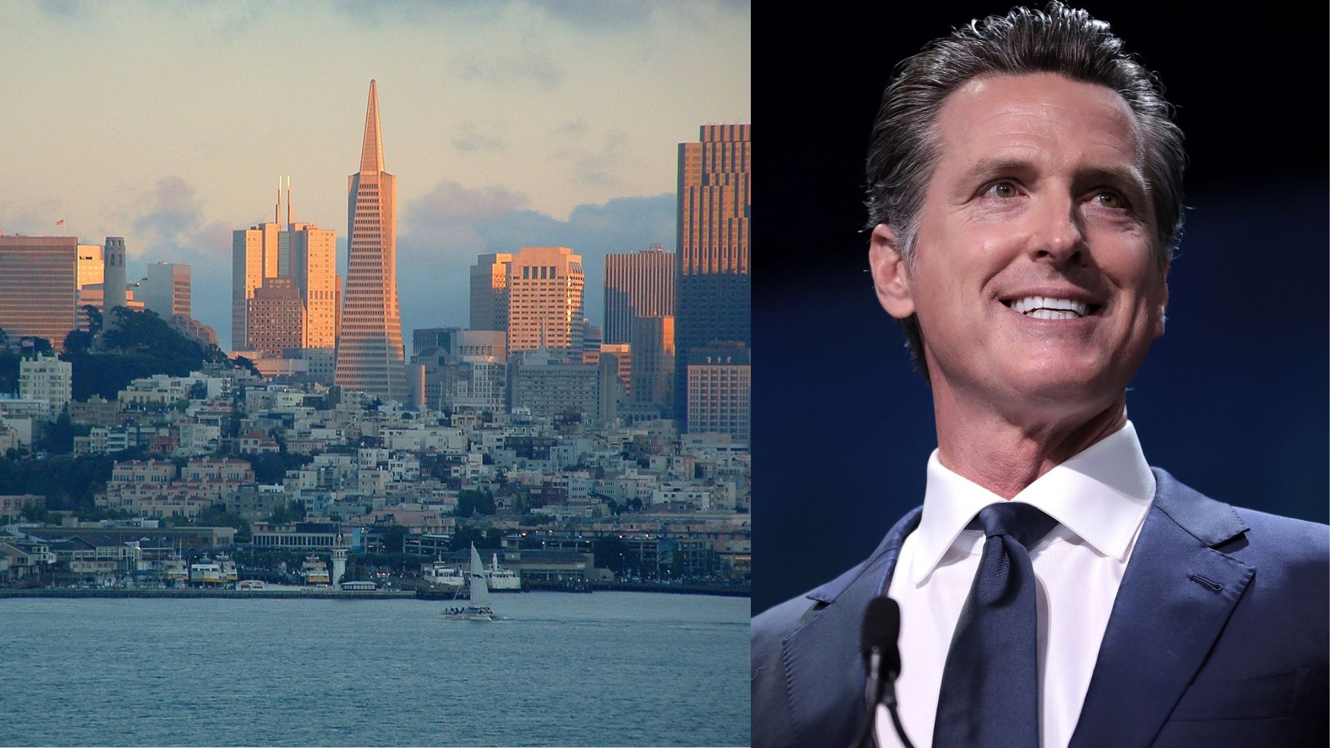 An image of the city of San Francisco during a cloudy afternoon/Governor of California Gavin Newsom
